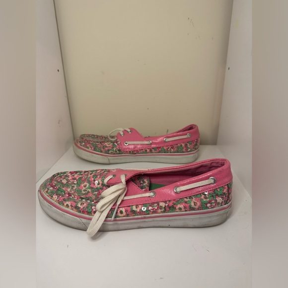 Sperry Shoes women’s size 7.5 Sequin Floral Pink Green - Picture 3 of 7